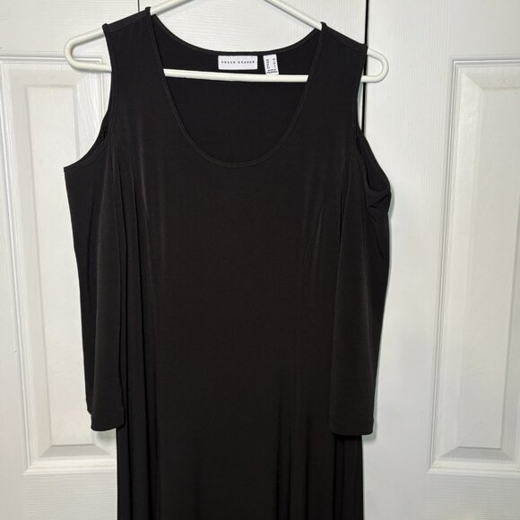 Susan Graver Womens Liquid Knit Dress Size Med Cold Shoulder Black A289176 - Picture 2 of 9